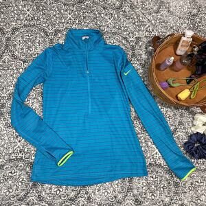 Nike Pro Dri-Fit Half Zip Running Pullover Shirt Thumb Hole Striped Size Large
